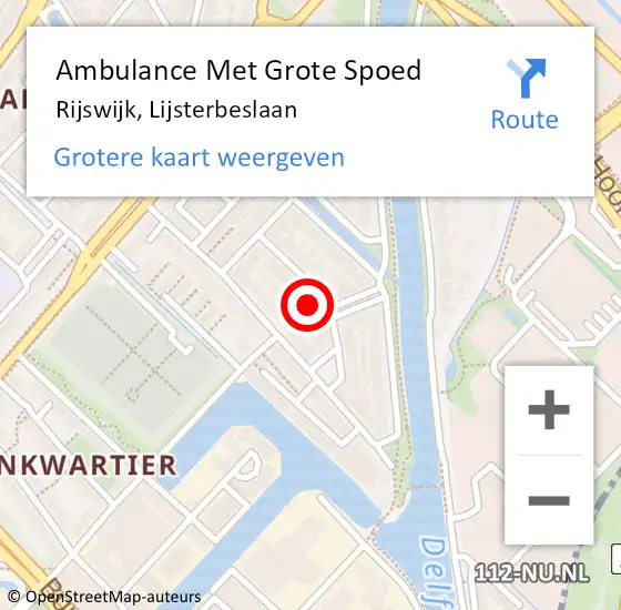 Locatie op kaart van de 112 melding: Ambulance Met Grote Spoed Naar Rijswijk, Lijsterbeslaan op 8 mei 2024 23:08