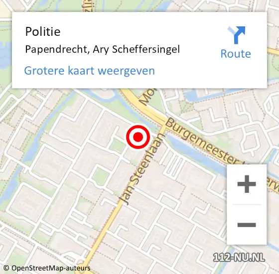 Locatie op kaart van de 112 melding: Politie Papendrecht, Ary Scheffersingel op 8 mei 2024 23:29