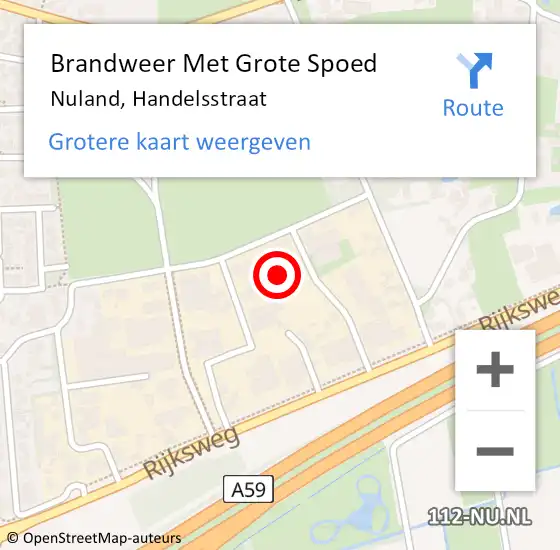 Locatie op kaart van de 112 melding: Brandweer Met Grote Spoed Naar Nuland, Handelsstraat op 9 mei 2024 00:05