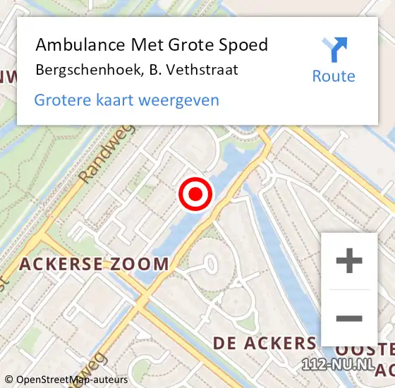 Locatie op kaart van de 112 melding: Ambulance Met Grote Spoed Naar Bergschenhoek, B. Vethstraat op 9 mei 2024 00:27