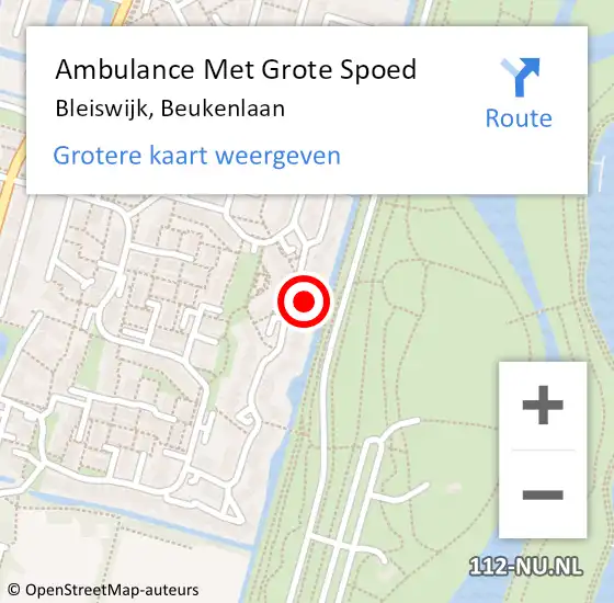 Locatie op kaart van de 112 melding: Ambulance Met Grote Spoed Naar Bleiswijk, Beukenlaan op 9 mei 2024 00:56