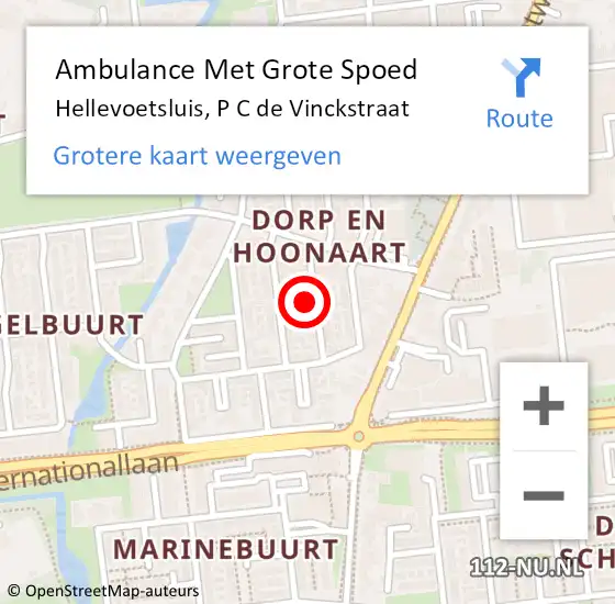 Locatie op kaart van de 112 melding: Ambulance Met Grote Spoed Naar Hellevoetsluis, P C de Vinckstraat op 9 mei 2024 01:05
