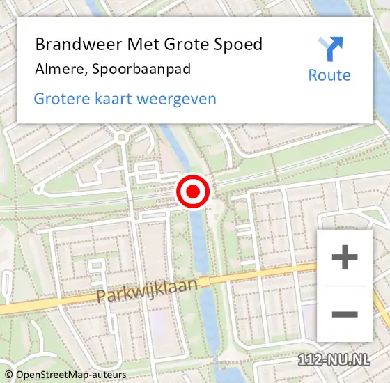 Locatie op kaart van de 112 melding: Brandweer Met Grote Spoed Naar Almere, Spoorbaanpad op 9 mei 2024 01:07