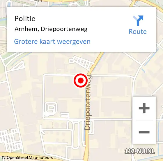 Locatie op kaart van de 112 melding: Politie Arnhem, Driepoortenweg op 9 mei 2024 01:22