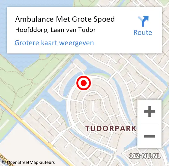 Locatie op kaart van de 112 melding: Ambulance Met Grote Spoed Naar Hoofddorp, Laan van Tudor op 9 mei 2024 03:45