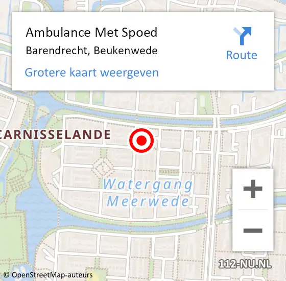 Locatie op kaart van de 112 melding: Ambulance Met Spoed Naar Barendrecht, Beukenwede op 9 mei 2024 04:05