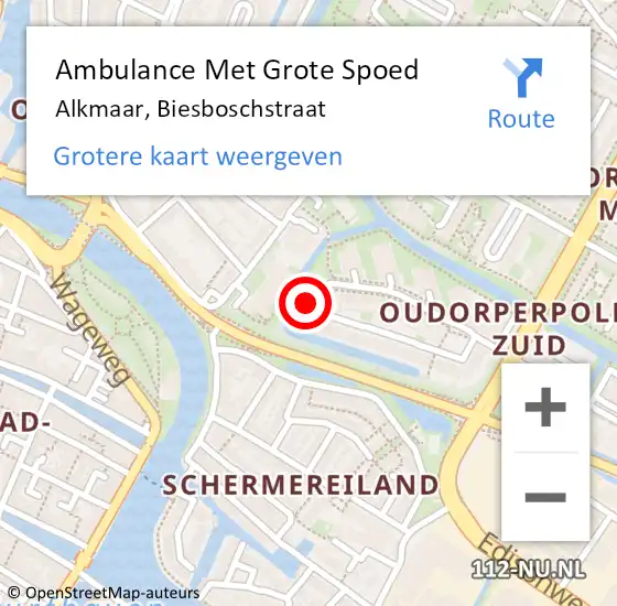 Locatie op kaart van de 112 melding: Ambulance Met Grote Spoed Naar Alkmaar, Biesboschstraat op 9 mei 2024 04:46