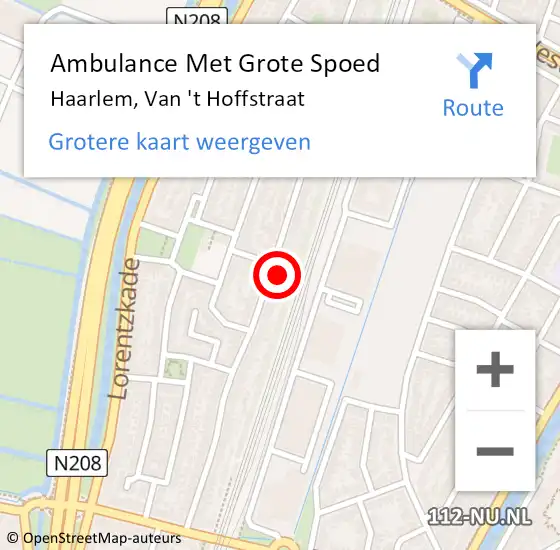 Locatie op kaart van de 112 melding: Ambulance Met Grote Spoed Naar Haarlem, Van 't Hoffstraat op 9 mei 2024 05:54