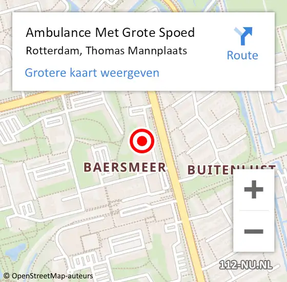 Locatie op kaart van de 112 melding: Ambulance Met Grote Spoed Naar Rotterdam, Thomas Mannplaats op 9 mei 2024 05:54