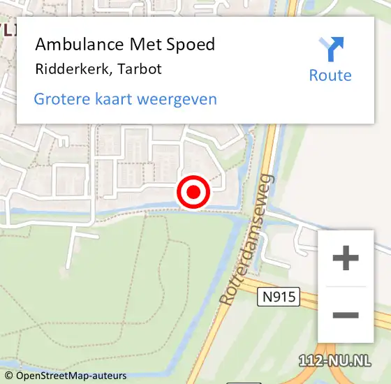 Locatie op kaart van de 112 melding: Ambulance Met Spoed Naar Ridderkerk, Tarbot op 9 mei 2024 08:16