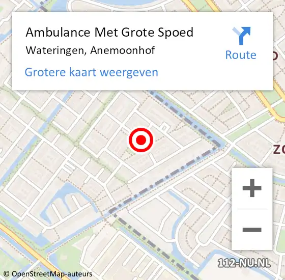 Locatie op kaart van de 112 melding: Ambulance Met Grote Spoed Naar Wateringen, Anemoonhof op 9 mei 2024 08:51
