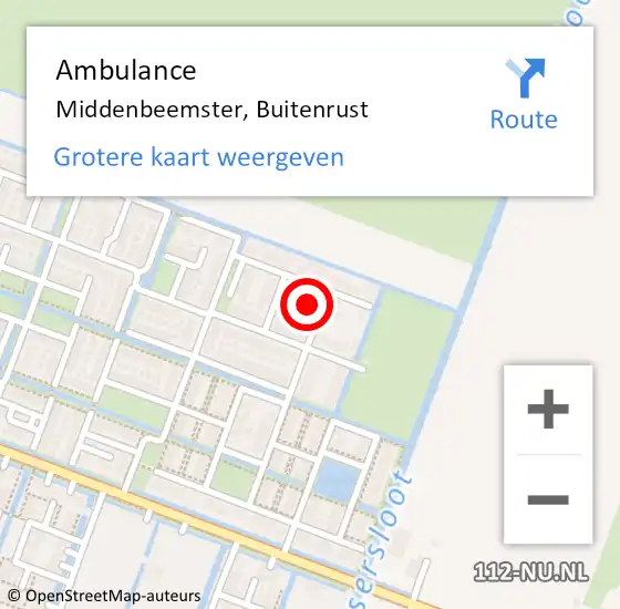 Locatie op kaart van de 112 melding: Ambulance Middenbeemster, Buitenrust op 9 mei 2024 09:04