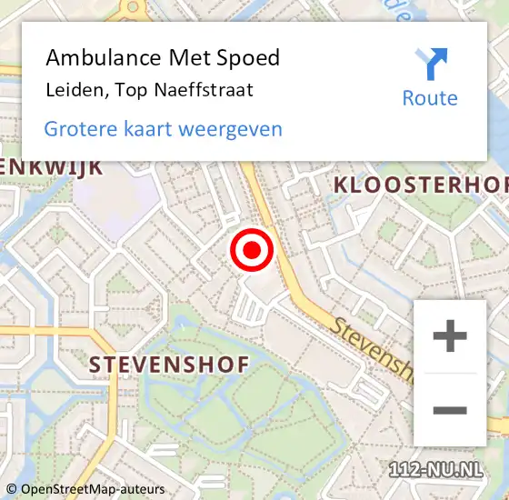 Locatie op kaart van de 112 melding: Ambulance Met Spoed Naar Leiden, Top Naeffstraat op 9 mei 2024 09:11