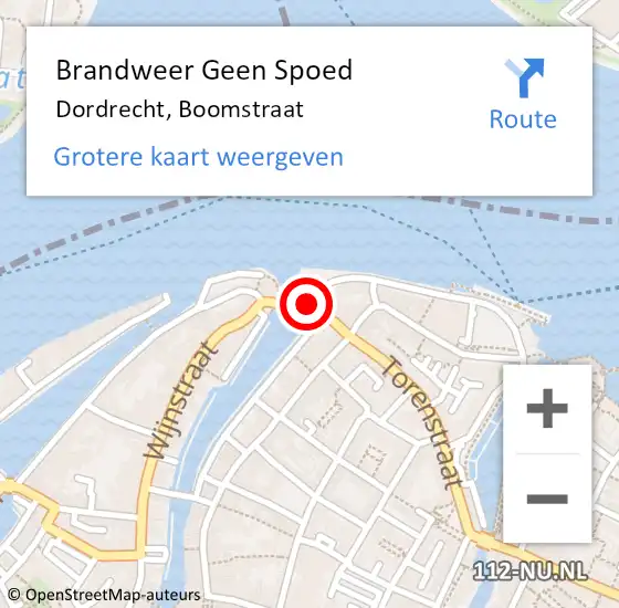 Locatie op kaart van de 112 melding: Brandweer Geen Spoed Naar Dordrecht, Boomstraat op 9 mei 2024 09:19