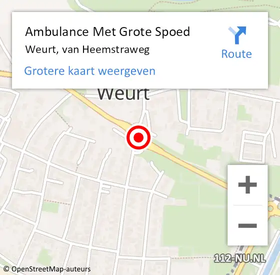 Locatie op kaart van de 112 melding: Ambulance Met Grote Spoed Naar Weurt op 9 mei 2024 09:36