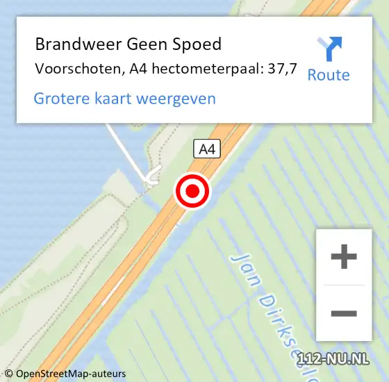 Locatie op kaart van de 112 melding: Brandweer Geen Spoed Naar Voorschoten, A4 hectometerpaal: 37,7 op 9 mei 2024 09:39