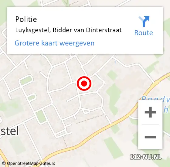 Locatie op kaart van de 112 melding: Politie Luyksgestel, Ridder van Dinterstraat op 9 mei 2024 09:58