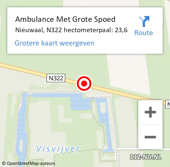 Locatie op kaart van de 112 melding: Ambulance Met Grote Spoed Naar Nieuwaal, N322 hectometerpaal: 23,6 op 5 oktober 2014 08:16