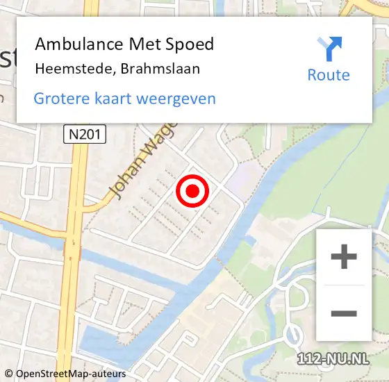 Locatie op kaart van de 112 melding: Ambulance Met Spoed Naar Heemstede, Brahmslaan op 9 mei 2024 10:49