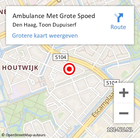 Locatie op kaart van de 112 melding: Ambulance Met Grote Spoed Naar Den Haag, Toon Dupuiserf op 9 mei 2024 11:01