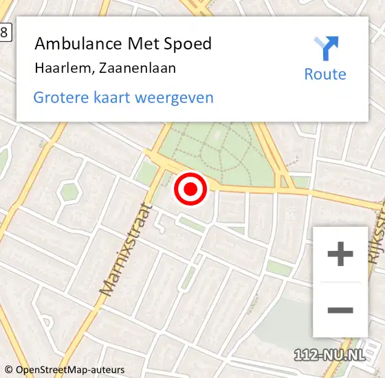 Locatie op kaart van de 112 melding: Ambulance Met Spoed Naar Haarlem, Zaanenlaan op 9 mei 2024 11:15