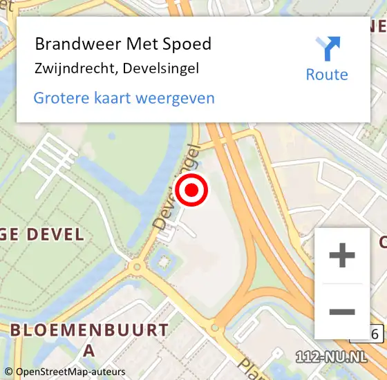 Locatie op kaart van de 112 melding: Brandweer Met Spoed Naar Zwijndrecht, Develsingel op 9 mei 2024 11:35
