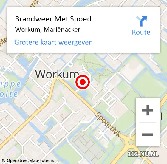 Locatie op kaart van de 112 melding: Brandweer Met Spoed Naar Workum, Mariënacker op 9 mei 2024 11:49