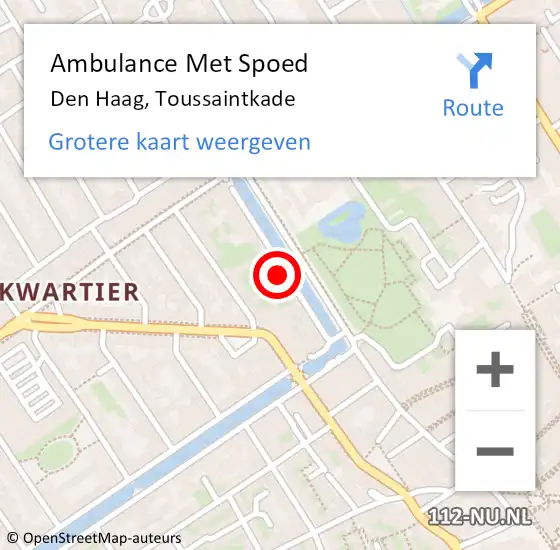Locatie op kaart van de 112 melding: Ambulance Met Spoed Naar Den Haag, Toussaintkade op 9 mei 2024 11:59