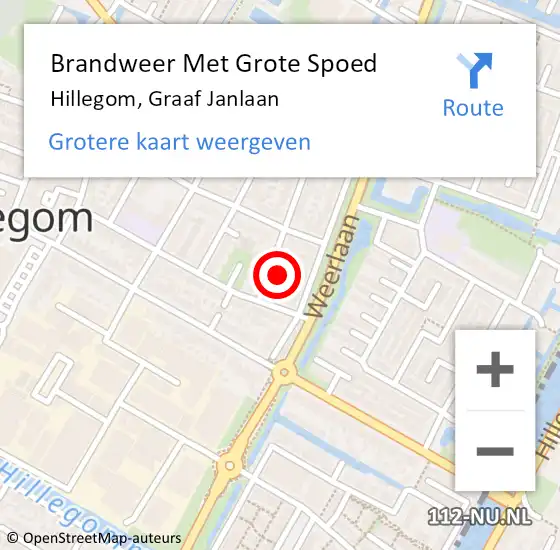 Locatie op kaart van de 112 melding: Brandweer Met Grote Spoed Naar Hillegom, Graaf Janlaan op 9 mei 2024 12:14