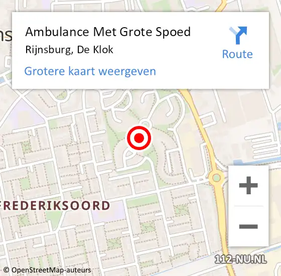 Locatie op kaart van de 112 melding: Ambulance Met Grote Spoed Naar Rijnsburg, De Klok op 9 mei 2024 12:25