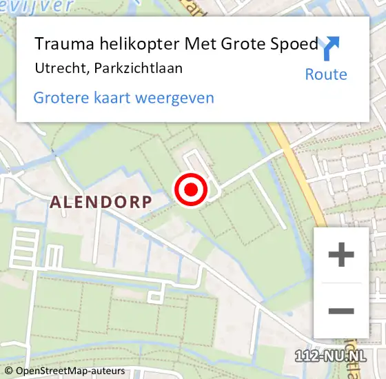 Locatie op kaart van de 112 melding: Trauma helikopter Met Grote Spoed Naar Utrecht, Parkzichtlaan op 9 mei 2024 12:30