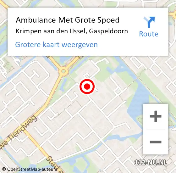 Locatie op kaart van de 112 melding: Ambulance Met Grote Spoed Naar Krimpen aan den IJssel, Gaspeldoorn op 9 mei 2024 12:40
