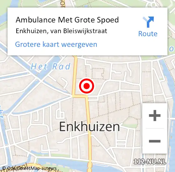 Locatie op kaart van de 112 melding: Ambulance Met Grote Spoed Naar Enkhuizen, van Bleiswijkstraat op 9 mei 2024 12:43