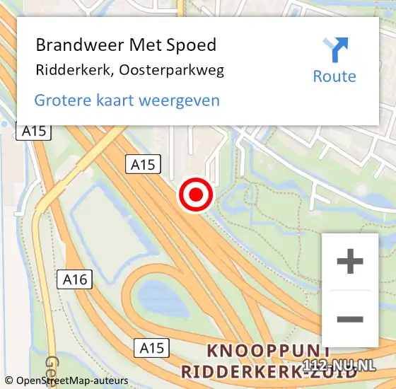 Locatie op kaart van de 112 melding: Brandweer Met Spoed Naar Ridderkerk, Oosterparkweg op 9 mei 2024 12:46