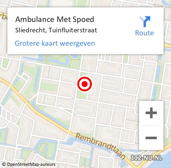 Locatie op kaart van de 112 melding: Ambulance Met Spoed Naar Sliedrecht, Tuinfluiterstraat op 9 mei 2024 12:48