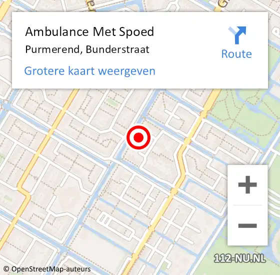 Locatie op kaart van de 112 melding: Ambulance Met Spoed Naar Purmerend, Bunderstraat op 9 mei 2024 12:51