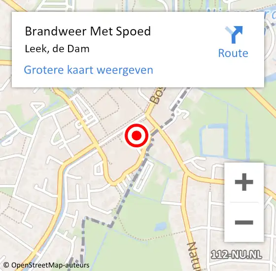 Locatie op kaart van de 112 melding: Brandweer Met Spoed Naar Leek, de Dam op 9 mei 2024 12:52