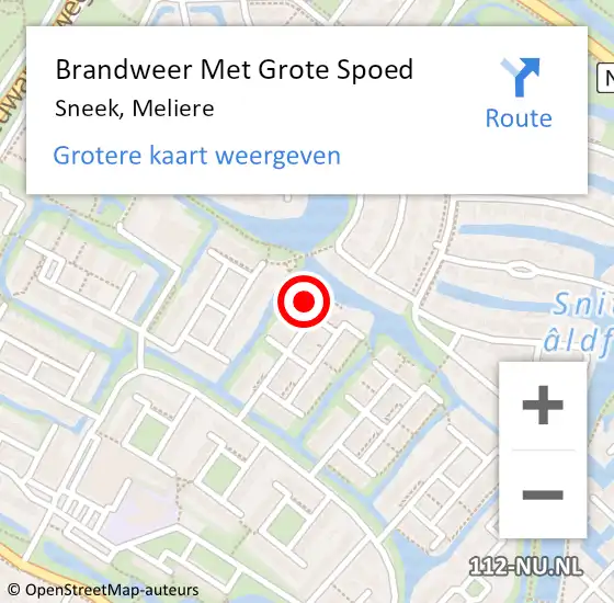 Locatie op kaart van de 112 melding: Brandweer Met Grote Spoed Naar Sneek, Meliere op 9 mei 2024 12:53