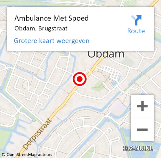 Locatie op kaart van de 112 melding: Ambulance Met Spoed Naar Obdam, Brugstraat op 9 mei 2024 12:53