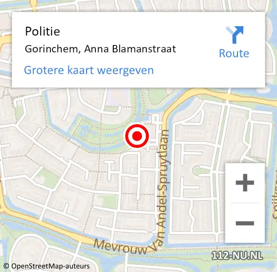 Locatie op kaart van de 112 melding: Politie Gorinchem, Anna Blamanstraat op 9 mei 2024 13:05