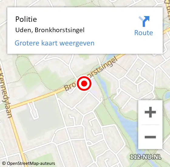Locatie op kaart van de 112 melding: Politie Uden, Bronkhorstsingel op 9 mei 2024 13:05