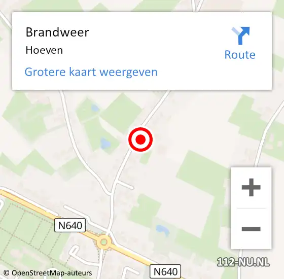 Locatie op kaart van de 112 melding: Brandweer Hoeven op 5 oktober 2014 08:43