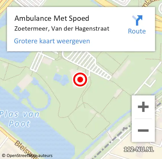 Locatie op kaart van de 112 melding: Ambulance Met Spoed Naar Zoetermeer, Van der Hagenstraat op 9 mei 2024 13:24