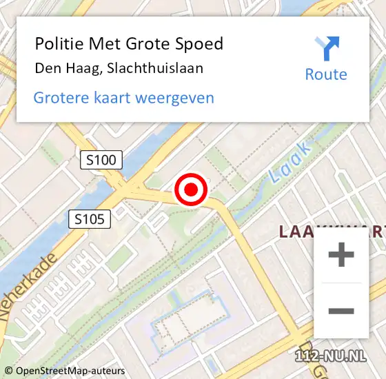 Locatie op kaart van de 112 melding: Politie Met Grote Spoed Naar Den Haag, Slachthuislaan op 9 mei 2024 13:38