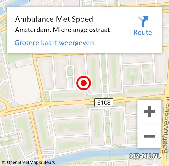 Locatie op kaart van de 112 melding: Ambulance Met Spoed Naar Amsterdam, Michelangelostraat op 9 mei 2024 13:38