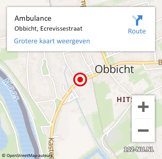 Locatie op kaart van de 112 melding: Ambulance Obbicht, Ecrevissestraat op 5 oktober 2014 08:55