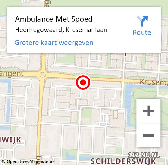 Locatie op kaart van de 112 melding: Ambulance Met Spoed Naar Heerhugowaard, Krusemanlaan op 9 mei 2024 13:50