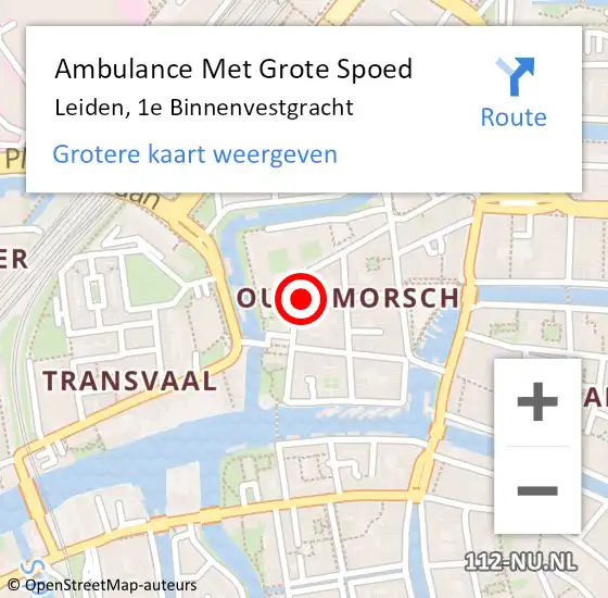 Locatie op kaart van de 112 melding: Ambulance Met Grote Spoed Naar Leiden, 1e Binnenvestgracht op 9 mei 2024 13:51