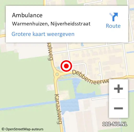 Locatie op kaart van de 112 melding: Ambulance Warmenhuizen, Nijverheidsstraat op 9 mei 2024 13:57