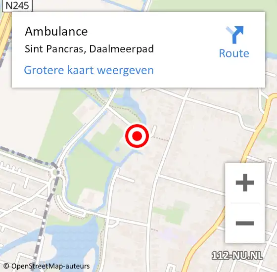 Locatie op kaart van de 112 melding: Ambulance Sint Pancras, Daalmeerpad op 9 mei 2024 14:02